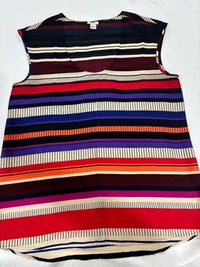 J. Crew Sleeveless Striped V-Neck Dress - Red, Purple, Blue & Orange